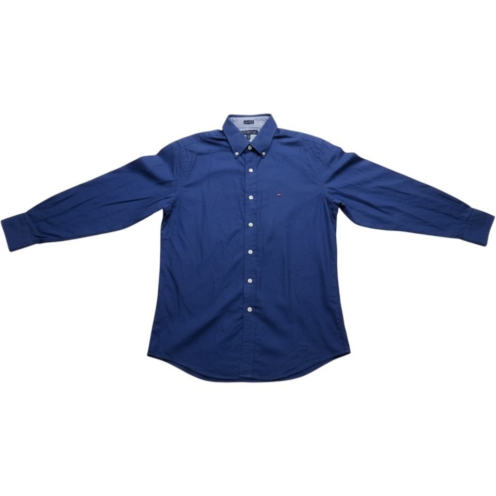Tommy Hilfiger Dress Shirt Mens 16 34/35 Blue Solid Slim Fit Heritage Oxford LS